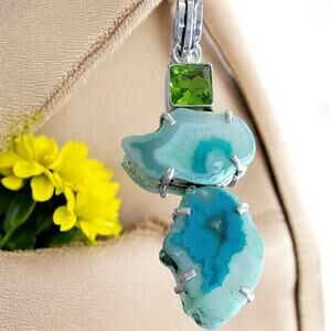 Green Onyx Pearl & Agate Pendant Handmade Sterling Silver Necklace  Elegant Gift